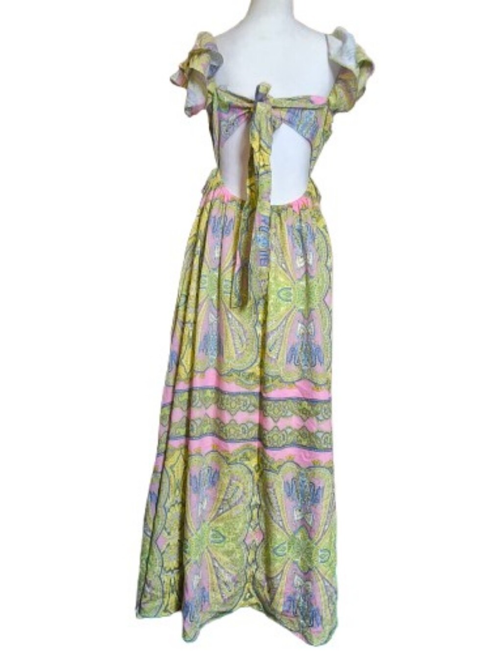A Loves A Paisley Ruffle Maxi Dress Open Back Boho Romantic Cottagecore - Picture 6 of 9